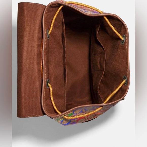 New Coach C9845 Track Backpack In Rainbow Signature Canvas In Gunmetal/Khaki - Picture 13 of 14